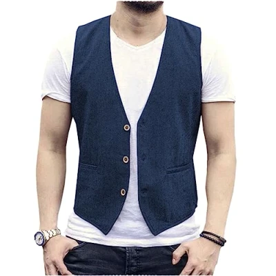 Afbeelding van AeoTeokey Linnen zomervest voor heren, casual vest, regular fit, Marinier