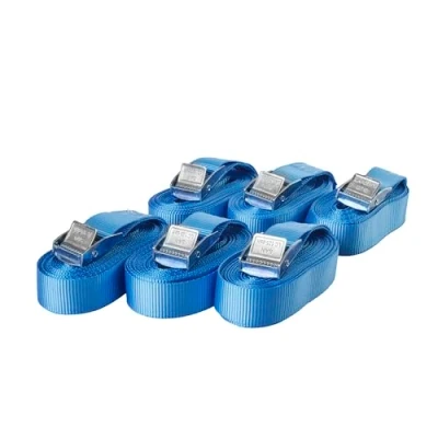 Afbeelding van 6 spanbanden, sjorbanden met klemsluiting, bevestigingsriem, belastbaar tot 250 kg, volgens DIN EN 12195 2, lengte 4 m breedte 25 mm, eendelig, blauw