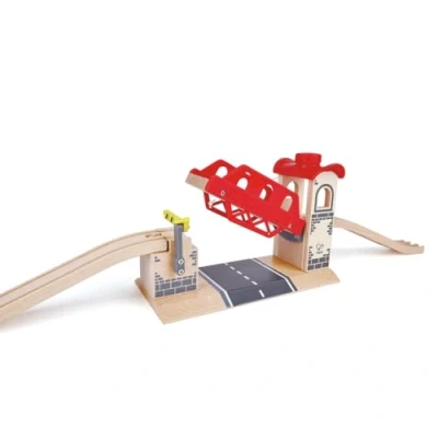 Afbeelding van Hape Levisbrug speelgoed voor treinbaan van hout, educatief spel kinderen vanaf 3 jaar, wielsysteem het optillen de brug, compatibel met spellen traditionele merken