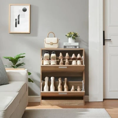Afbeelding van Schoenenkast Sykkylven 2 kleppen sonoma eiken 81x63x24 cm [en.casa]