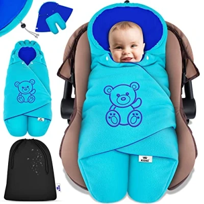 Afbeelding van KIDIZ® Baby Slaapzak voor Buggy Voetenzak Autostoeltje &amp; Wandelwagen Babyschaal, Winter met Kap + Babyslaapzak Deken Maxi Cosi Kinderwagen alle Gordelsystemen 3 5 Puntsgordel Antraciet / Turquoise