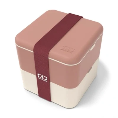Afbeelding van monbento lunchbox MB Square Roze mokka Grote Bento met vakken Luchtdichte Box 2 etages Ideaal voor werk/picknick BPA vrij, duurzaam en veilig Made in France