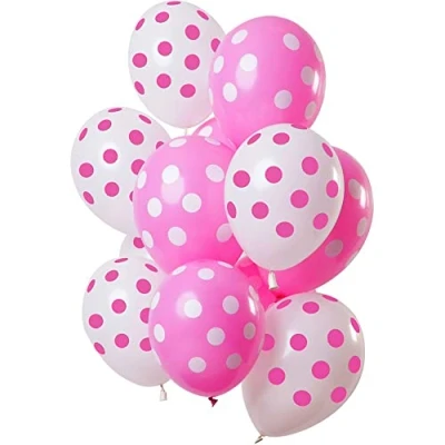 Afbeelding van Ballonnen set roze wit stippen 12 stuks