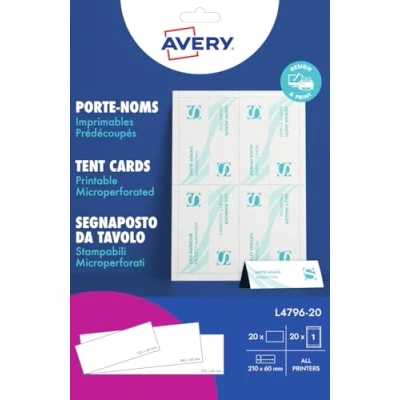 Afbeelding van AVERY Bedrukbare naamkaarten 20 blad, stuks (ft 210 x 60 mm)
