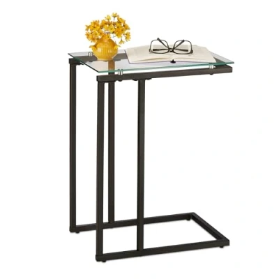 Afbeelding van Relaxdays bijzettafel u vorm telefoontafel salontafel tafeltje laptoptafel glas