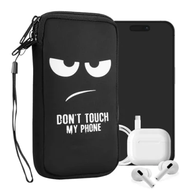 Afbeelding van kwmobile hoesje voor smartphones XXL 7&quot; hoes van Neopreen Don&#039;t Touch My Phone design wit / zwart binnenmaat 17,7 x 8,5 cm