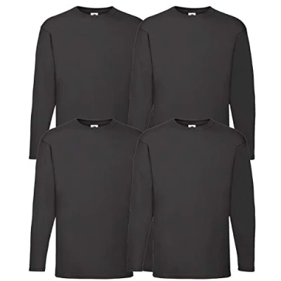 Afbeelding van Fruit of the Loom Set van 4 T shirts met lange mouwen, kleuren naar keuze, zwart.