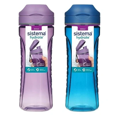 Image de Sistema Swift Lot de 2 bouteilles d&#039;eau sport étanches pour enfants, en plastique Tritan, résistant aux chocs, sans BPA, bleu océan et violet brumeux