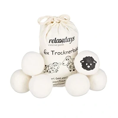 Afbeelding van Relaxdays drogerballen 6 stuks wasdrogerballen schaapwol dryer balls wit