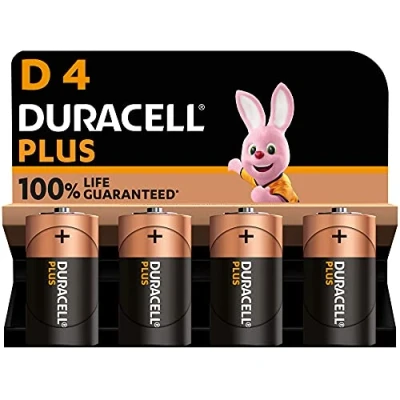 Afbeelding van Duracell Plus batterijen 9 V (4 stuks) alkaline 100% levensduur ideaal voor dagelijkse apparaten verpakking 0% kunststof houdbaarheid 10 jaar LR20 MN1300