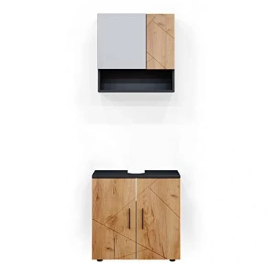 Afbeelding van Vicco Badkamermeubel set Irma, Eik goud/antraciet, 2 delen, onderkast 60 cm