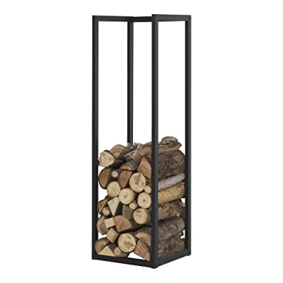 Afbeelding van [en.casa] Brandhoutrek voor binnen en buiten, houthouder, design, opbergstandaard, brandhout, gelakt staal, 35 x 120 cm, zwart