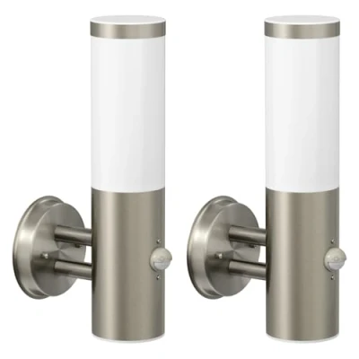 Afbeelding van ledscom.de Buitenlamp PORU, Outdoor, IP44, schemeringssensor, bewegingssensor, roestvrij staal, mat, rond 1x E27 max. 60W, 2 stuks