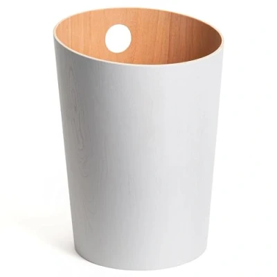 Afbeelding van Kazai.® Prullenbak Design &#039;Bennet&#039; Unieke afvalemmer voor kantoor, slaapkamer, kinderkamer en meer Bureaumand van echt houtfineer Wit