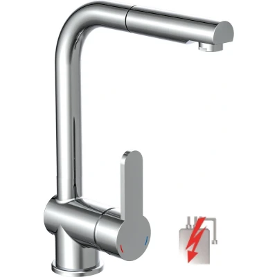 Afbeelding van SCHÜTTE London Design Keukenkraan voor Waterverwarmer met vrije Uitloop lage Druk Mengkraan Hoge, Draaibare en Uittrekbare Zijdelingse Greep Chroom