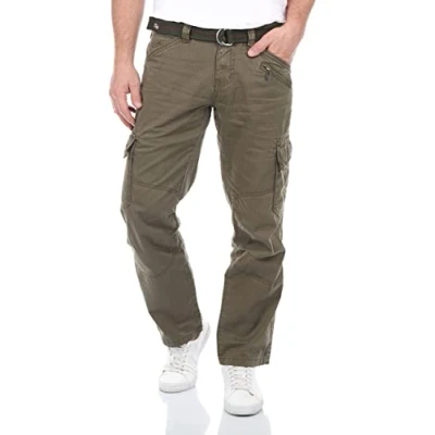 Afbeelding van TIMEZONE Heren Cargo Broek Broeken BenitoTZ comfort/relaxed Fit Olijf Volwassenen Herenbroek Riem