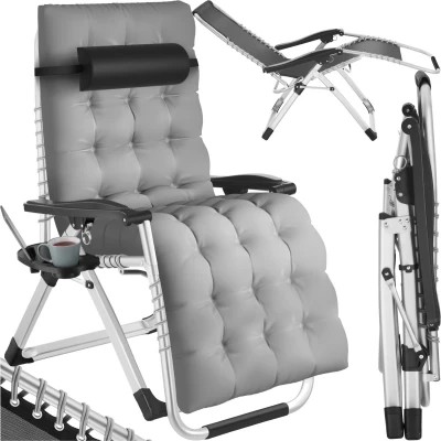 Afbeelding van tectake® ligbed opklapbare ligstoel, tuinligstoel, traploos verstelbaar, buitenfauteuil voor balkon of tuin, ligstoel met extra dik kussen, relaxligstoel belastbaar tot 200 kg (grijs)