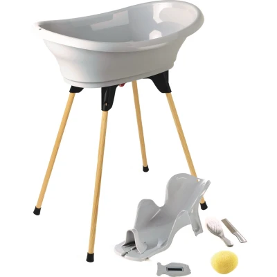 Afbeelding van Thermobaby Vasco baby badje zacht grijs complete set met standaard 7 in 1