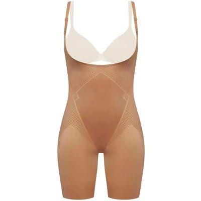 Afbeelding van Spanx Thinstincts 2.0 Openbust Midthigh Bodysuit Body, Dames, Maat: 34 36, Café au lait