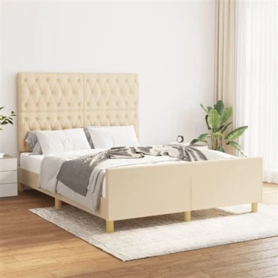Image de vidaXL Cadre de lit avec tête Crème 140x190 cm Tissu
