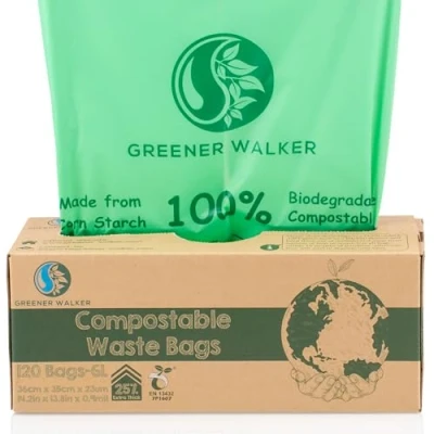 Afbeelding van GREENER WALKER 25% Dikker Composteerbaar 6L Afvalzakken voor Voedselafval, 120 Zakken Biologisch Afbreekbaar Keuken Vuilniszak met EN13432 en BPI Certificaat