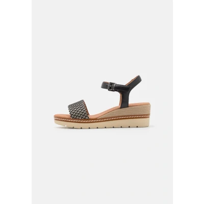 Afbeelding van Marco Tozzi Sandalen met sleehak, Dames, Maat: 41, Black Leer en textiel
