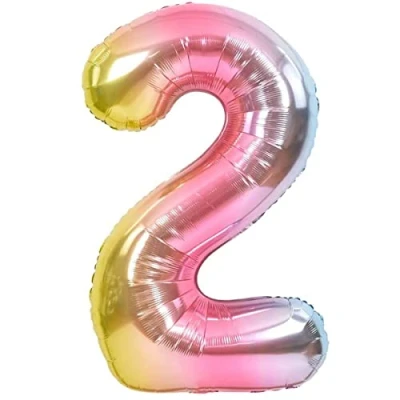 Afbeelding van ballon 2 jaar verjaardag nummer Pastel Veelkleurig metallic XXL reuzegroot 100 cm decoratie Lucht of Helium