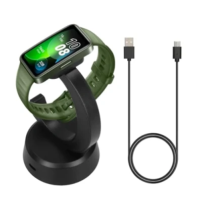 Afbeelding van kwmobile sporthorloge laadstation geschikt voor Huawei Band 10 / Honor 9 7 6 OPPO 2 oplader Smartwatch lader en houder Met magneet 100 cm kabel in zwart