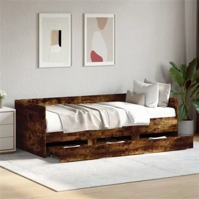 Afbeelding van vidaXL Slaapbank met lades 75x190 cm bewerkt hout gerookt eikenkleurig