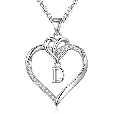 Afbeelding van TINGN hartvormige halsketting voor dames, zilver goud, 14 karaat witgoud verguld, initiaalketting met hanger, kubieke zirkonia, verjaardagscadeau vrouw, vriendin, moeder, Goud