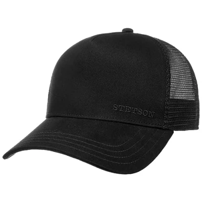 Afbeelding van Stetson Klassieke katoenen truckerpet voor heren, met mesh inzetstuk, verstelbare maat S, zwart.