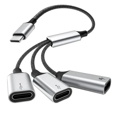 Afbeelding van TiMOVO USB C splitterkabel, stekker naar 3 aansluitingen, met snel opladen, gegevensoverdracht, in 1 OTG kabel voor iPhone 15/16/Pro/Pro Max/Plus, iPad Pro/Air Mac,