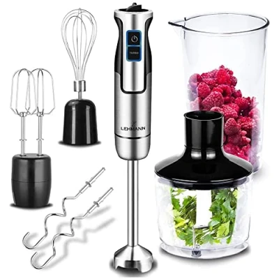 Afbeelding van Lehmann Chowmei Staafmixer, 1200 W, pureemixer met turbofunctie en snelheidsregeling, multifunctionele elektrische handmixer, inclusief 6 delige accessoireset
