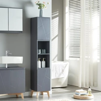 Afbeelding van Badkamerkast Overath kolomkast 160x30x30 cm grijs en houtkleurig [en.casa]