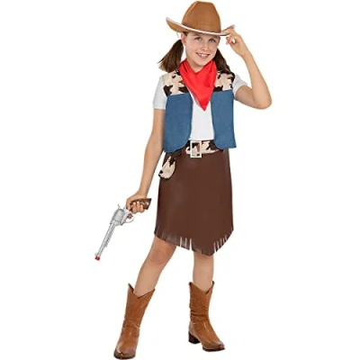 Afbeelding van Funidelia Cowgirlkostuum voor meisjes Cowboys, Indianen, Western Kostuum kinderen Accessoire verkleedkleding en rekwisieten Halloween, carnaval &amp; feesten Maat 135 152 cm Bruin