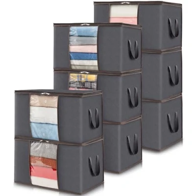 Afbeelding van Lifewit 8 stuks opbergzakken voor kleding, 60 liter, opbergdoos, verhuizing, opbergbak dekens, dekbedden, opvouwbare opbergdoos met versterkt handvat, grijs