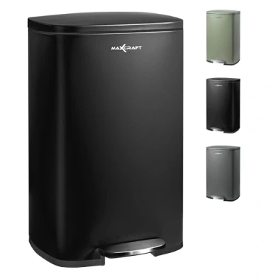 Afbeelding van MAXCRAFT pedaalemmer 50 liter afvalemmer met softclose deksel en binnenemmer van staal in zwart
