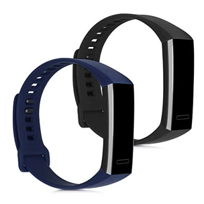 Afbeelding van kwmobile 2x horlogebandjes geschikt voor Huawei band 2 / Pro bandje Smartwatch bandjes van TPU Activity tracker horloge in zwart donkerblauw