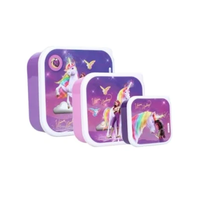 Afbeelding van My sweety pop set van 3 broodtrommels broodtrommel Lunchbox Voor kinderen Kleuterschool School Vakantie Maaltijden 11,5 cm (Unicorn Academy Violet)