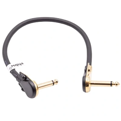 Afbeelding van vhbw 30 cm jack patchkabel compatibel met effectpedalen 6,35 mm kabel gehoekt goud/zwart