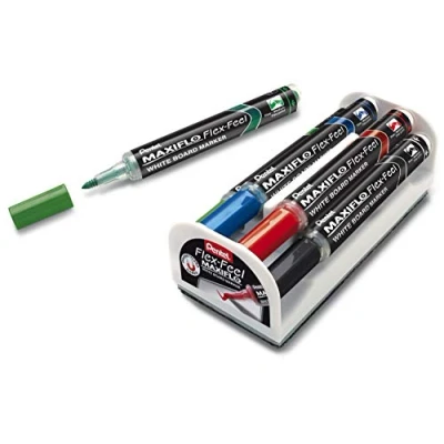 Afbeelding van Pentel whiteboard marker Maxiflo Flex Feel, set van 4, wisser
