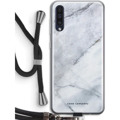 Afbeelding van hoesje met Koord geschikt voor Samsung Galaxy A50 Witte marmer Telefoonhoesje Zwart Bescherming aan alle Kanten en Over de Schermrand