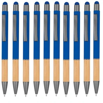 Afbeelding van noTrash2003 balpennen, intrekbare ergonomische balpennen met metalen punt, bamboe gripzone en touch functie, 10 kleuren, blauw (Royal)