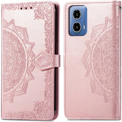 Afbeelding van iMoshion Hoesje Geschikt voor Motorola Moto G34 Met Pasjeshouder Mandala Bookcase Rosé Goud
