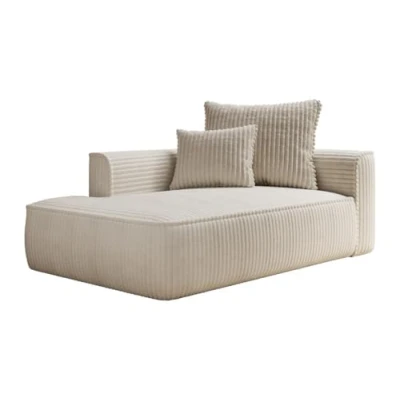 Afbeelding van Chaise longue met hoek links van grof beige ribfluweel PINETA L 180 cm x H 67 D 115