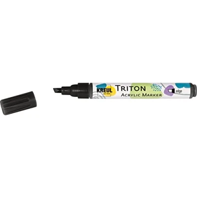 Afbeelding van Kreul 17809 Triton Acrylic Marker Edge, zwart, afgeschuinde punt, lijndikte ca. 1 4 mm, op waterbasis, acrylmarker voor het versieren van papier, hout, steen en nog veel meer
