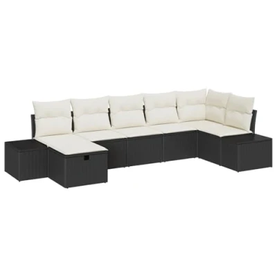 Afbeelding van vidaXL 7 delige Tuin Sofa Set met Kussens Zwart Poly Rattan