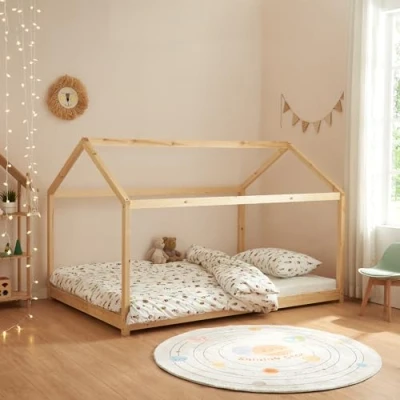 Afbeelding van Kinderbed Cerro huisbed met bedbodem 140x200 cm houtkleurig
