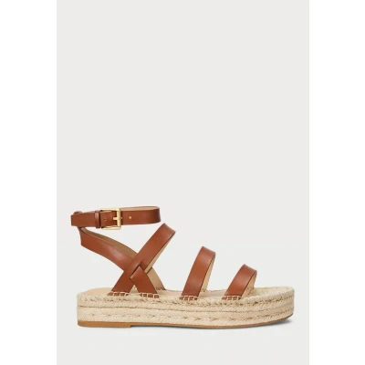 Afbeelding van Lauren Ralph Polly Leather Gladiator Espadrille Sandalen, Dames, Maat: 37, tan Leer