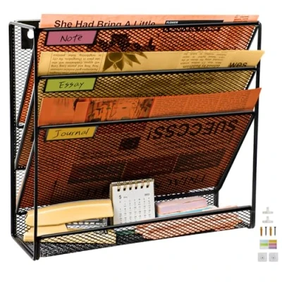 Afbeelding van PLSOPPKG 4 laags wandbestandsorganizer, A4 wandaktetas, tijdschriftenhouder van gaas, wandhouder voor post